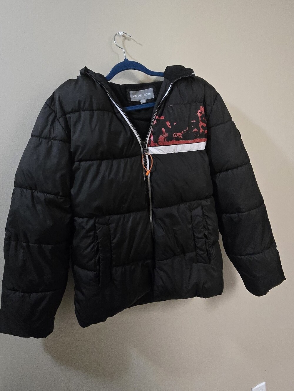 Michael Kors Black Puffer Jacket with Red and White Details - Kids